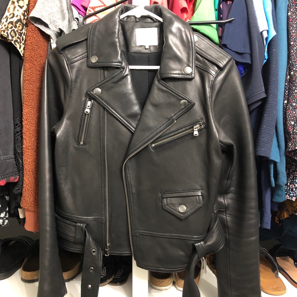 Parker black leather moto jacket